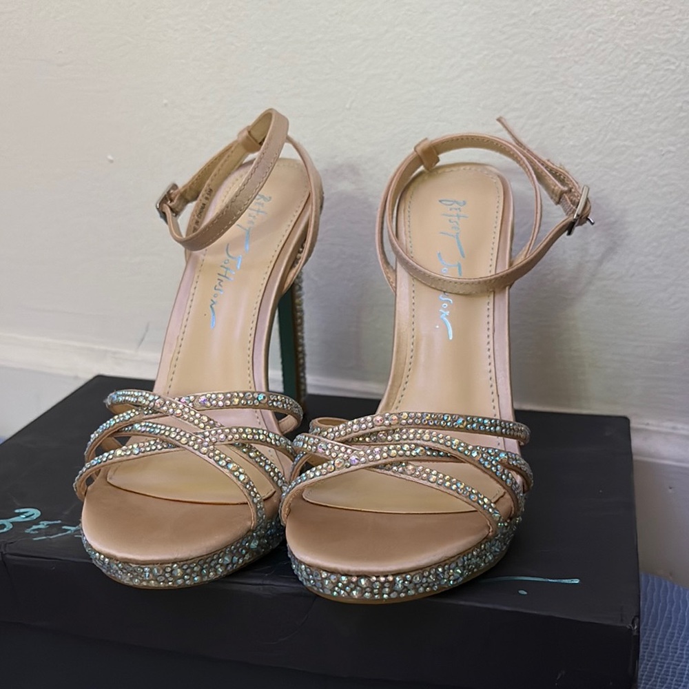 Betsey Johnson Tan Rhinestone Heels